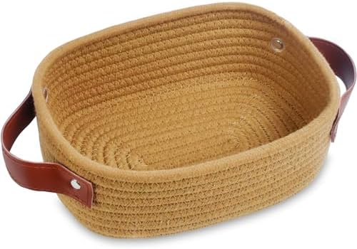 ABenkle Small Storage Basket, Mini Rope Woven Baskets, Cute Shelf Closet Storage Organizer, Boho Decorative Toy Bin for Nursery, Living Room, Spa, Empty Gift Basket - XS, Brown by ABenkle