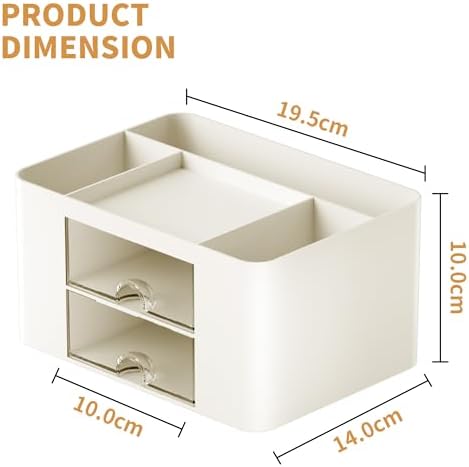 Marbrasse Pen Organizer with 2 Drawer, Multi-Functional Pencil Holder for Desk, Desk Organizers and Accessories with 5 Compartments + Drawer for Office Art Supplies (Beige) - Image 4