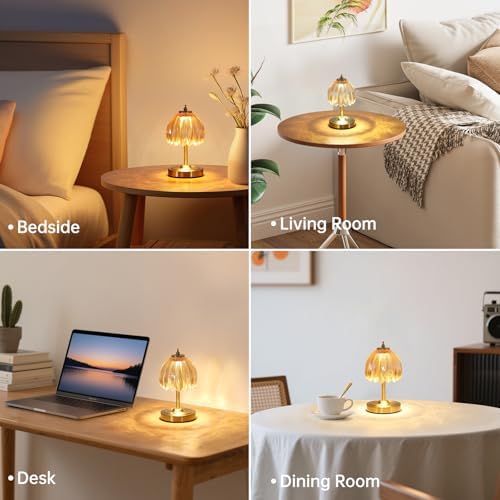 Shenmoyl Set of 2 Tulip Table Lamp with 5200mAh Battery & Touch Control, Cordless Small Table Lamp with 3 Colors, Rechargeable Battery Operated Table Lamps for Nightstand, Bedroom (Amber Tulip) - Image 5