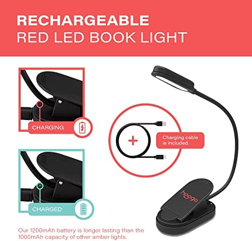 hooga Red Book Light, Rechargeable Clip On 625nm LED Light for Reading in Bed. No Blue Light Emitted, Eye Care Light for Strain-Free, Healthy Eyes. Gift for Students, Kids, Travel, Nursing, Studying. - Image 4
