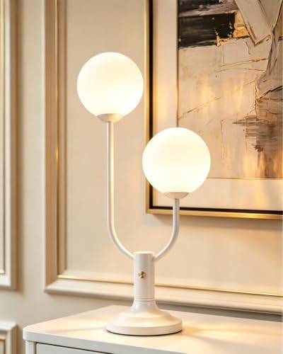 Lightdot Globe Table Lamp Mid Century Modern White Small Desk Lamp by LightdotLighting