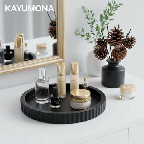 Modern Decorative Tray for Coffee Table, 11" Wooden Black Round Small Decor Tray for Candle, Perfume, Vanity, Kitchen Island Counter & Table Centerpiece - Image 7