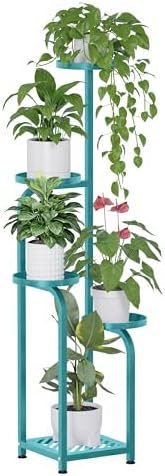TOSKING Tall 5-Tier Square Meta Plant Stand Indoor Outdoor, Anti-Tip, Blue by TOSKINGESSENCE