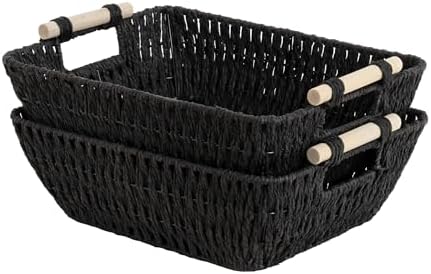 StorageWorks Wicker Baskets, Toilet Paper Baskets for Shelf, Black by StorageWorks