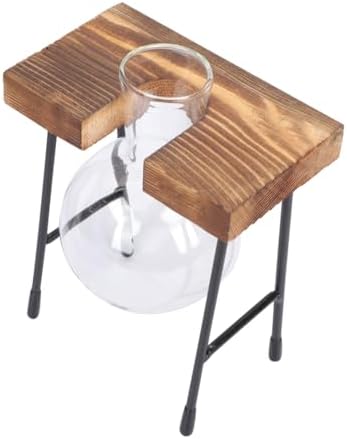 Hydroponic Flower Pot with Wooden Stand, Glass Vase for Desktop Flower Bouquets, Nordic Style Plant Propagation Container for Home and Office Décor, 1pcs Set by UTHCLO