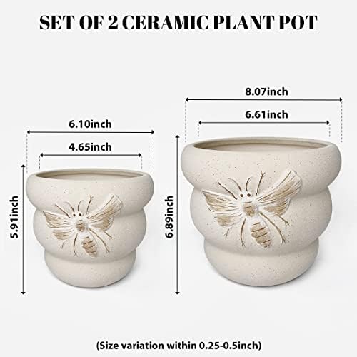 Ceramic Plant Pots, 8+6 Inch, 2 Pcs Indoor Planters with Drainage Holes - Image 6