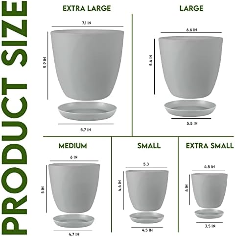 Plant Pots Indoor with Drainage, 10 Pack Multi-Size Planters Set, Grey - Image 3
