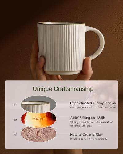 famiware Coffee Mug Set of 8, Star 12 oz Ceramic Mugs Cups Set with Handle - Image 3