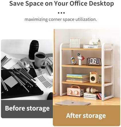Office Desk Shelf Organizer, Wood Desktop Bookshelf Supplies Storage Rack, Shelf for Top of Desk and Dresser and Cubicle Decor Aesthetic Bookshelf (White White, Two Tier 19.69 Lx7.87 Wx15.16 H) - Image 5