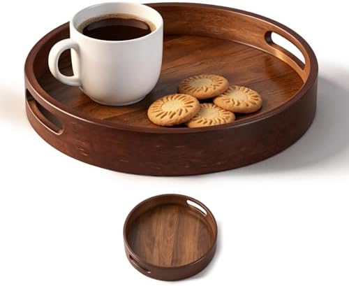 11.81-Inch Round Wooden Trays for Decor with Handle, Storage,Perfumes and Candles,Coffee, Parties, and Farmhouse-Style Home Decor Round Wood Tray by Unknown