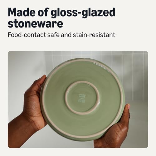 Amazon Basics Glazed Stoneware Salad Plates, Ceramic 4-Piece Set, Microwave and Dishwasher-Safe, 8.3 in., Olive (Pack of 6) - Image 3