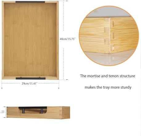 Krismax Wooden Serving Tray with Handles, Serving Platter 15.7x11.4 Inch Food Drinks Tray for Coffee Table,Decorative Storage Tray for Entertaining, Breakfast Tray in Bed,Lunch,Dinner,BBQ(Bamboo) - Image 2