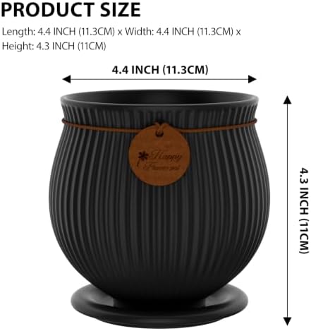 4.4 Inch Black Ceramic Planter with Drainage Hole and Saucer - Image 2