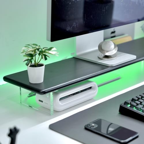 Bamboo Monitor Stand, Desk Shelf with Acrylic Legs and RGB Lights - Image 6
