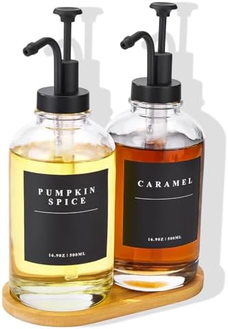 Coffee Syrup Dispenser for Coffee Bar with Black Upgraded Pump, 2 Pack by HHSME