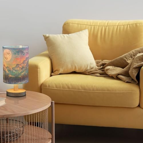 Beautiful Wildflowers Full Moon Bedside Table Lamps with USB Port for Bedroom Lamp Table Lamp Small Nightstand Lamp Sturdy Linen Shade Wooden Base Decorative Lamps for Home Dorm Office Living Room - Image 2