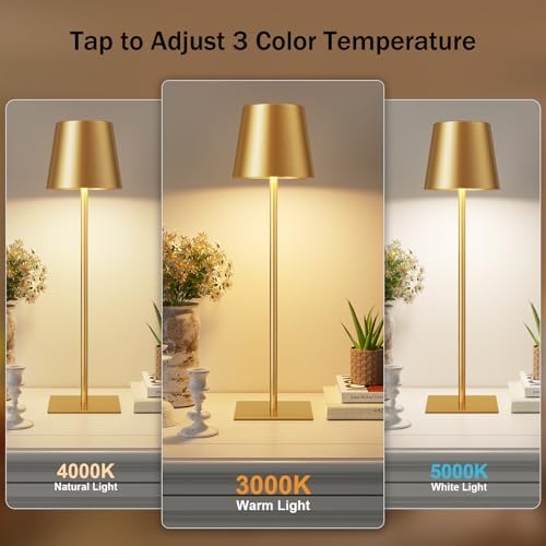 Kakanuo Gold Rechargeable Table Lamp, Cordless Battery Operated Lamp Set - Image 2