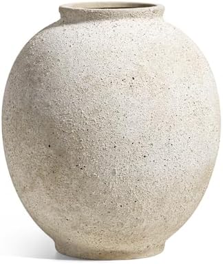 Large White Ceramic Vase - 9.8 Inch Rustic Farmhouse Flower Vase for Home Decor, Minimalist Tall Vases for Living Room, Table, Bathroom, Holiday & Weddings (Sandstone Yellow) - Image 6