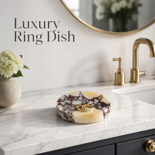 Koville Marble Jewelry Dish, Small Round Trinket Dish for Ring Necklace Earring, 4" Decorative Dish, Natural Stone Soap Dish for Bathroom Kitchen - Image 5