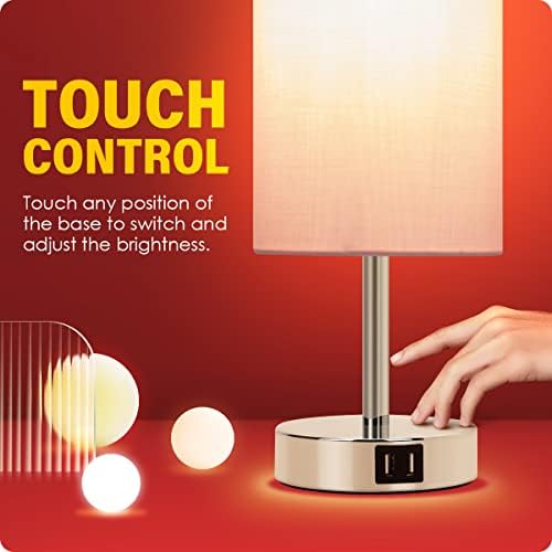 Yarra-Decor Bedside Lamp with USB Port - Touch Control Table Lamp for Bedroom 3 Way Dimmable Nightstand Lamp with Round Pink Fabric Shade for Living Room, Dorm, Home Office (LED Bulb Included) - Image 5