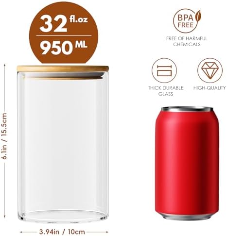 OneDream 32oz Glass Jar with Lid, 6 Pack Coffee Storage Canister for Candy - Image 3