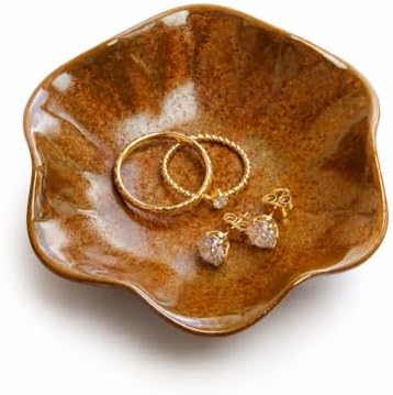 Brown Jewelry Dish Tray, Ring Holder, Ceramic Lotus Leaf Trinket Tray by GISK