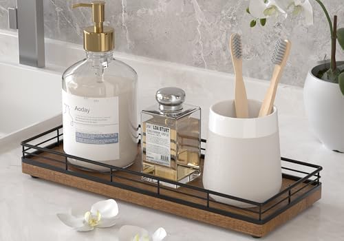 Acacia Wood Bathroom Vanity Tray, 11" L Small Countertop Tray for Dresser, Table, Kitchen Counter, Coffee Bar by Focusonit