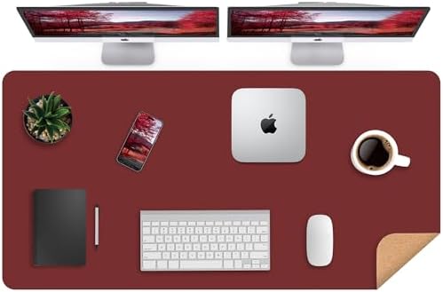 AFIING Cork Desk Mat 47" x 23.6", Dual-Sided Natural Cork & PU Leather Desk Pad, Non-Slip Waterproof Large Mouse Pad for Office, Home & Gaming (Red) by AFIING