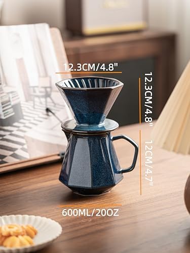 Pour Over Coffee Maker,Ceramic Coffee Maker With 40 pcs Paper Filter，20oz/600ml Pour Over Coffee Dripper (Starry Blue) - Image 2