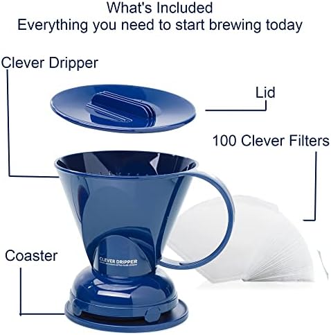 Clever Coffee Dripper | Large 18 oz | Royal Blue | BPA-Free | 100 Filters - Image 2