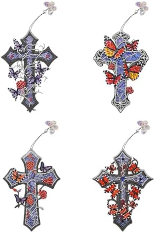 Puraikcmi 4 PCS Cross Diamond Art Bookmarks,Religious Christian Diamond Paintings Bookmarks Kits with Tassels,Special Shape Crafts Decoration Gift Set for Book Lovers Beginners Adults by Puraikcmi