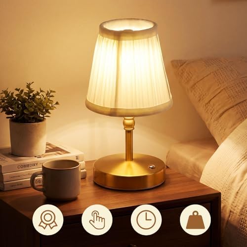 Liliful 2 Pcs Cordless Table Lamp LED Touch, Gold, Weaving Style - Image 5