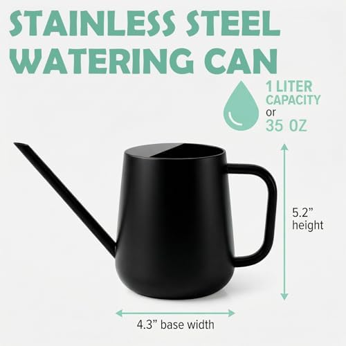Watering Can for Indoor & Outdoor Plants, 35 oz/1000ml Watering Can with Metal Handle, Stainless Steel Garden Long Spout Watering Pot for Indoor House Plants Bonsai Flower Decorative - Image 2