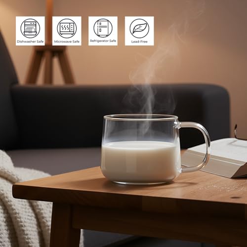 Aquach 16oz Glass Coffee Mugs Set of 2, Large Clear Borosilicate Tea Cups - Image 3