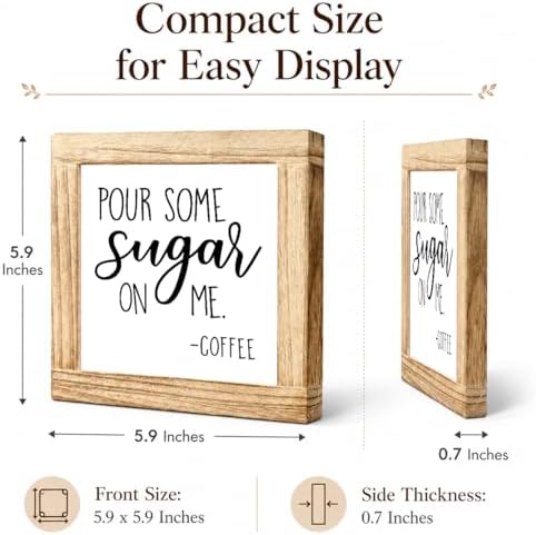 Funny Coffee Wood Sign, Pour Some Sugar On Me Plaque, Sweet Coffee Bar Decor Accent, Rustic Kitchen Counter Display For Pantry Shelf Breakfast Nook, 5.9 x 5.9 in - Image 2