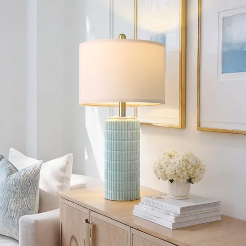 PoKat 23" Light Blue Table Lamps Set of 2, Modern Bedside Lamps for Bedroom, Coastal Ceramic End Table Lamps for Living Room, Ocean Nightstand New Home Decor Lamps - Image 5