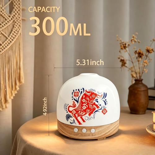 300ML Diffuser Ceramic Aroma Oil Diffusers Home,White/red - Image 2