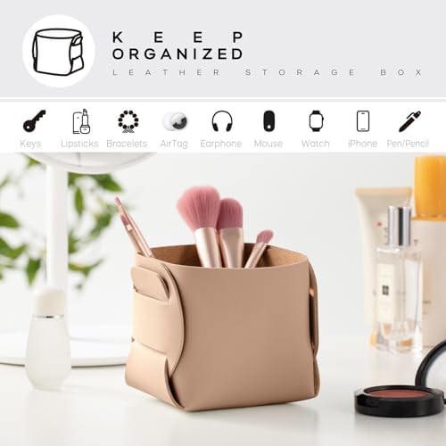 HOMIEAZICOZI 2-Pack Cork Leather Desk Accessories Storage - Pencil Pen Holder - Makeup Brush Holder Organizer - Stylish Addition to Home Decor (Apricot) - Image 4