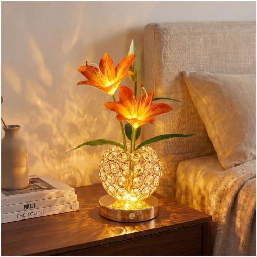 Stargazer Lily Crystal Table Lamp, Rechargeable Touch Flowers Lamp by MMHFSolarLightsOutdoor