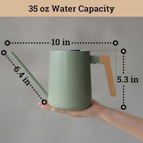 Metal Small Indoor Watering Can with Long Spout & Real Wood Handle, 35oz - Image 6