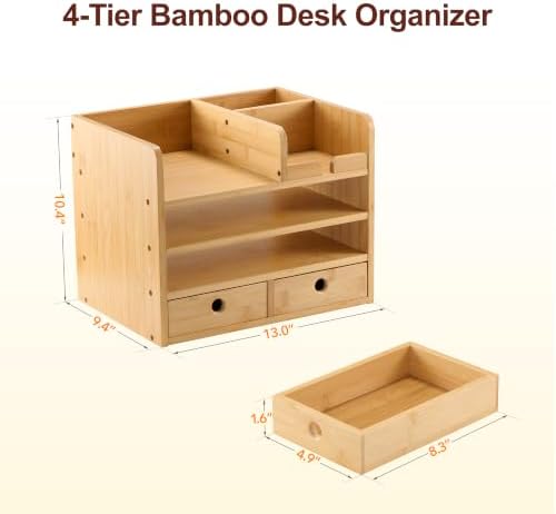 Bamboo Desk Organizer with Drawers, Makeup Storage for Home Office - Image 2