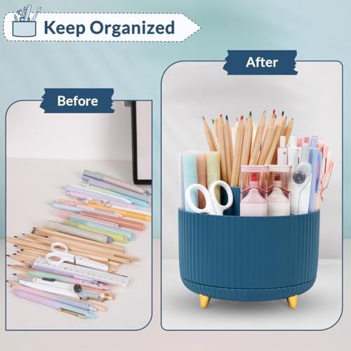 SKYDUE 360 Degree Rotating Desk Organizer, Dual-Purpose Pencil Pen Holder, Rotating Desk Pen Organizer with 5 Slots, Pencil Cup for Office, School, Home - Image 6