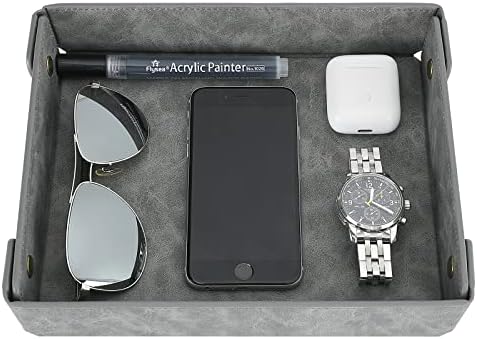CASIRENA Faux Leather Valet Tray Organizer for Men - Catch-All Tray for Entryway Table Key, Wallet, Watch, Coin Change, Phone, Dresser EDC Dump Jewelry, Bedside Nightstand Desk-top by CASIRENA