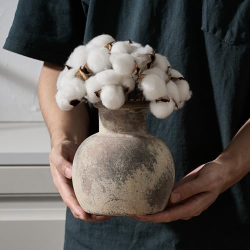 SIDUCAL Ceramic Rustic Farmhouse Vase | 6 Inch Pottery Decorative Flower for Home Decor | Boho Vase | Terracotta for Table, Living Room, Bathroom Decoration, Shelf Decor, Mantel - Image 3
