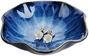2PCS Lotus Leaf Shape Ring Holder Dish, Small Key Bowl, Ceramic Trinket Tray Jewelry Dish Organizing Necklace Earrings for Mom Friend Sister, All Jewelries Are NOT Included.White+Deep Blue. - Image 5