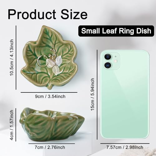3.5' Green Leave Ceramic Jewelry Tray Set of 2 for Dressing Table - Image 2