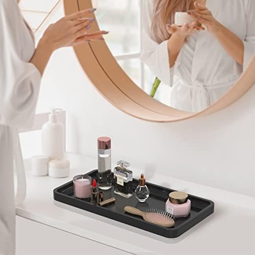 Bathroom Vanity Tray for Countertop - Bamboo Organizer Tray for Dresser Tops, Toilet, Perfume Small Decorative Tray Wood Tray for Home Decoration 11.81” L x 6.1” W x 0.79” H Black - Image 5