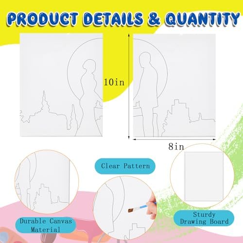 Yeaqee 13 Pcs Sip and Paint Kit for Adults Stretch Canvas Date Night Valentines Painting Kit Supplies Art Painting Set Outline Design Blank Stretch Canvas for Couple Party(Moonlit Couple,8x10) - Image 3