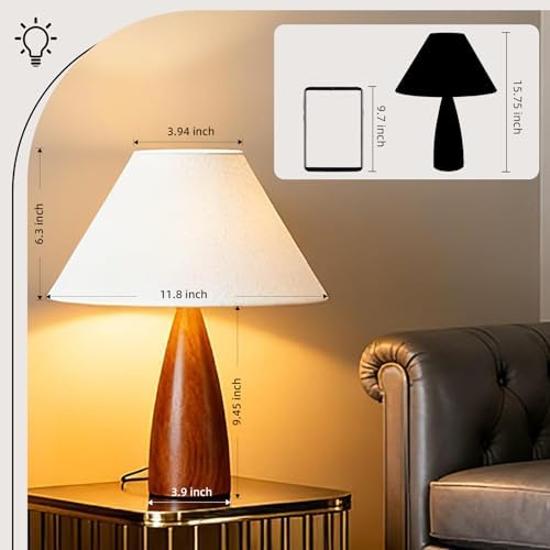 Table Lamp 16.3" Nightstand Lamp with Solid Wood Base & Linen Lampshade - Image 4