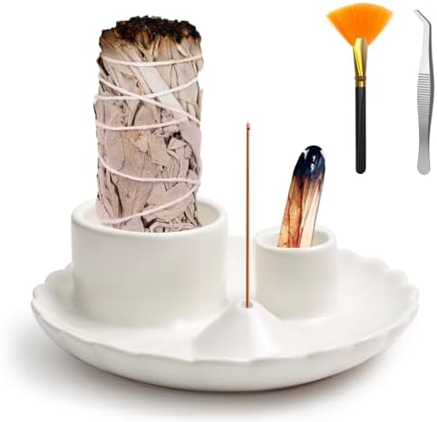 Palo Santo Sticks Holder, 4 in 1 Incense and Candle Holder White by Esbaybulbs